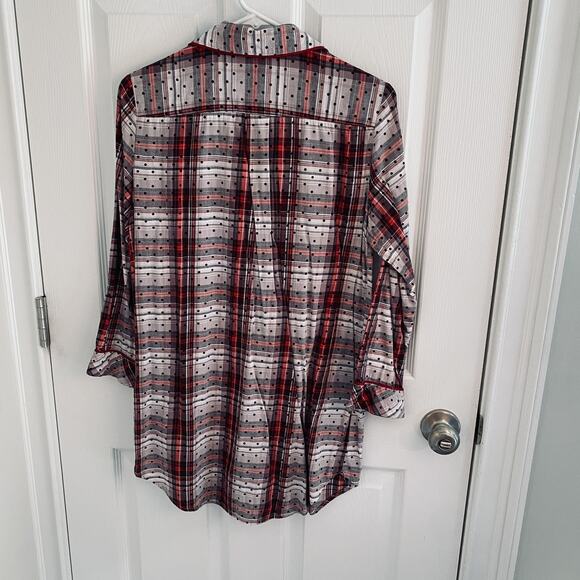 Victoria's Secret Sleep Shirt Womens XS Plaid Red Gray Black Button Up Polka Dot - Picture 3 of 3